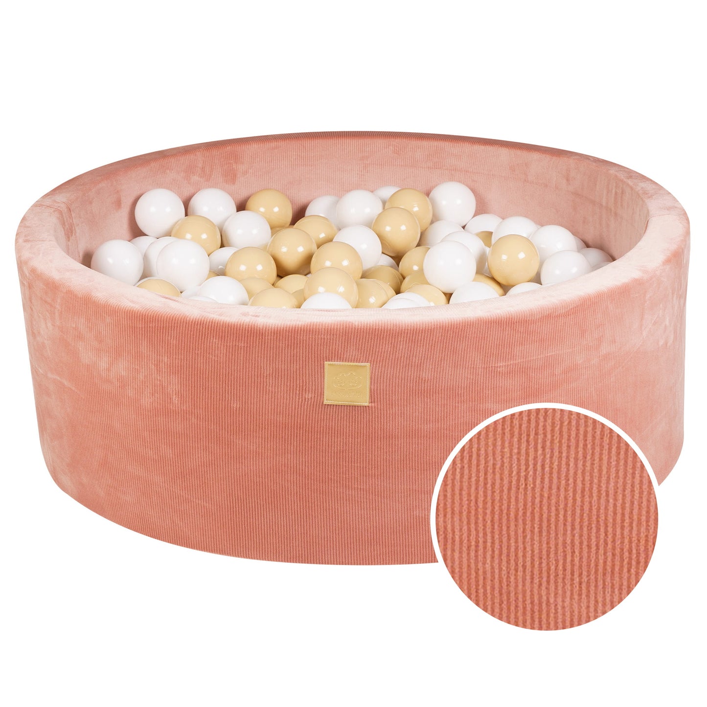 Round ball pit with 200 balls, 90x30cm, Apricot, Velvet Corduroy