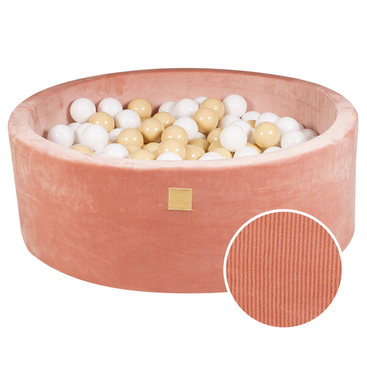 Ronde ballenbak met 200 ballen, 90x30cm, Abrikoos, Fluwelen Corduroy