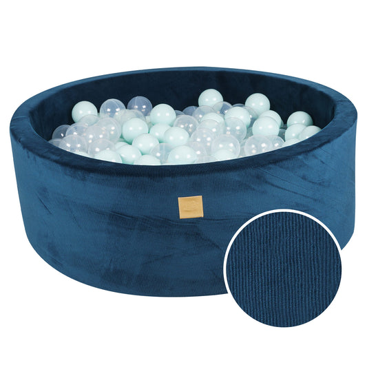 Round ball pit with 200 balls, 90x30cm, blue navy blue, velvet corduroy