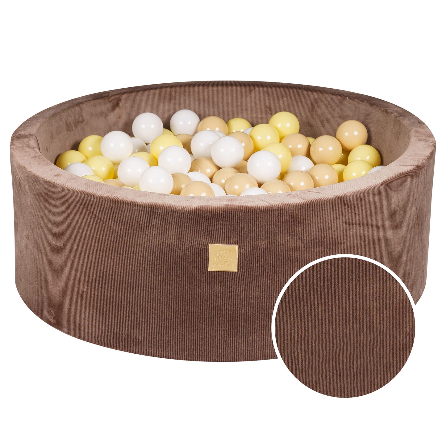 Ronde ballenbak met 200 ballen, 90x30cm, chocolade, fluwelen corduroy