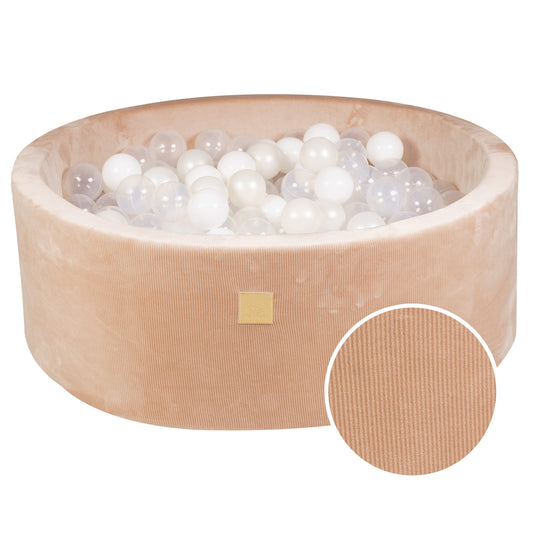 Ronde ballenbak met 200 ballen, 90x30cm, zand, fluwelen corduroy