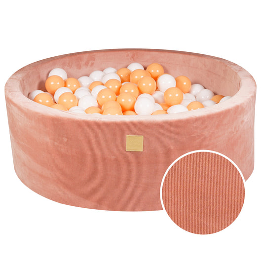 Round ball pit with 200 balls, 90x30cm, Apricot, Velvet Corduroy