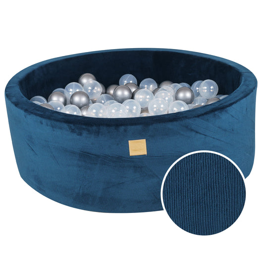 Round ball pit with 200 balls, 90x30cm, blue navy blue, velvet corduroy