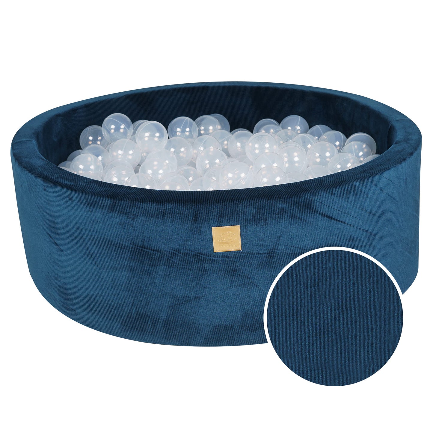 Round ball pit with 200 balls, 90x30cm, blue navy blue, velvet corduroy