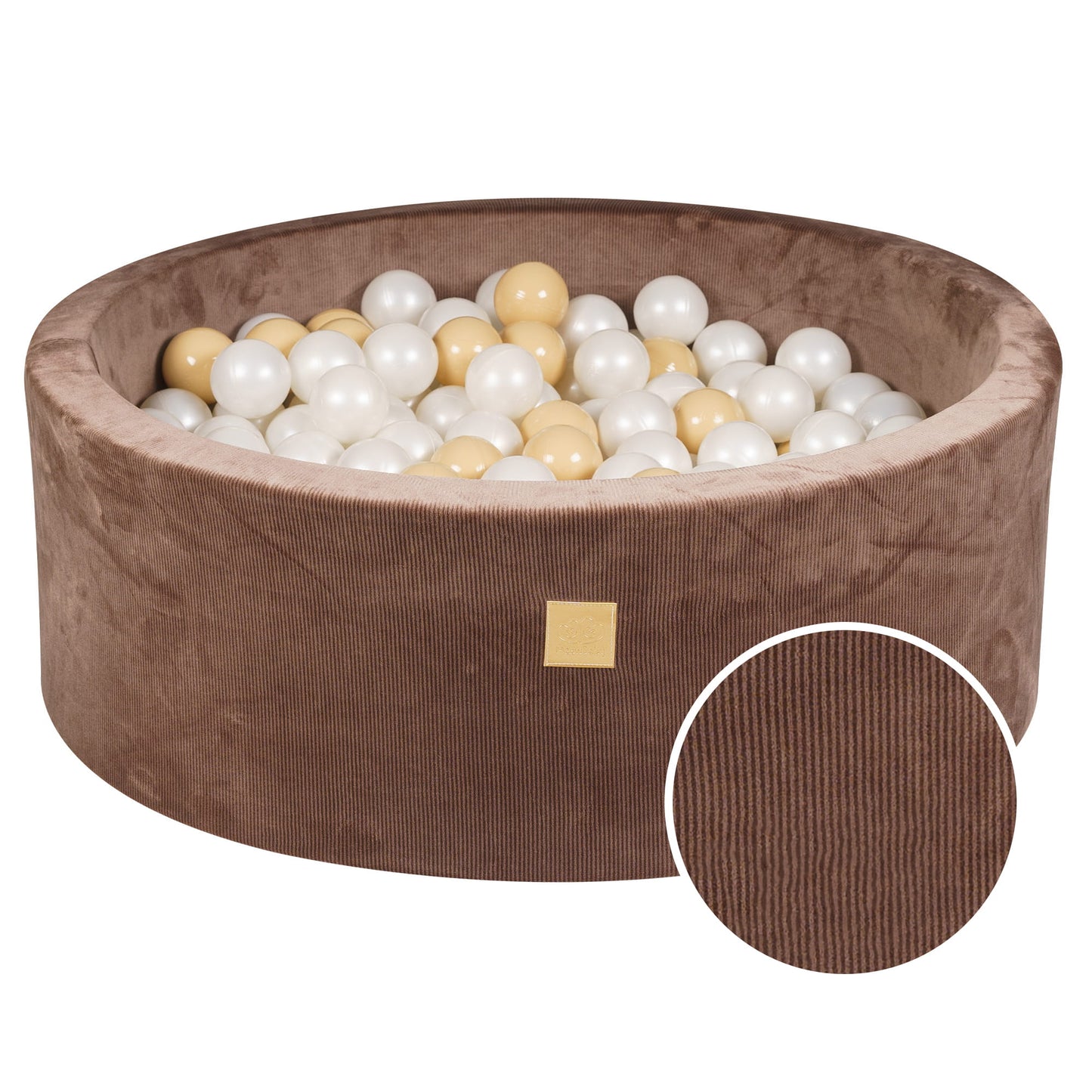 Round ball pit with 200 balls, 90x30cm, chocolate, velvet corduroy