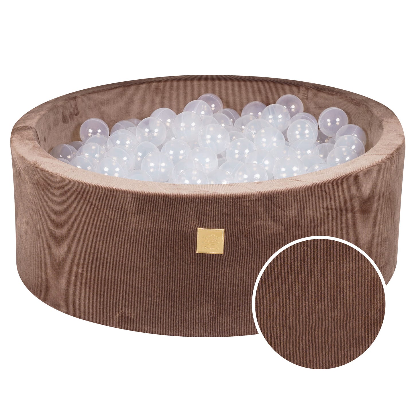 Round ball pit with 200 balls, 90x30cm, chocolate, velvet corduroy