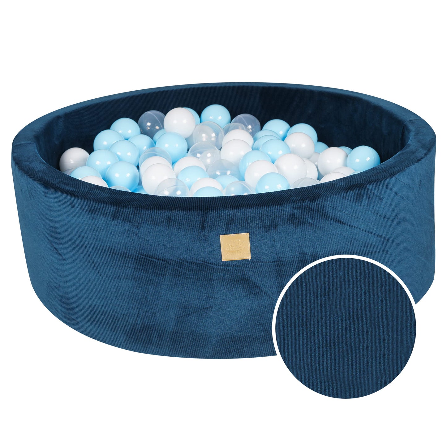 Ronde ballenbak met 200 ballen, 90x30cm, blauw marineblauw, fluwelen corduroy