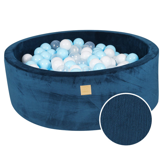 Round ball pit with 200 balls, 90x30cm, blue navy blue, velvet corduroy