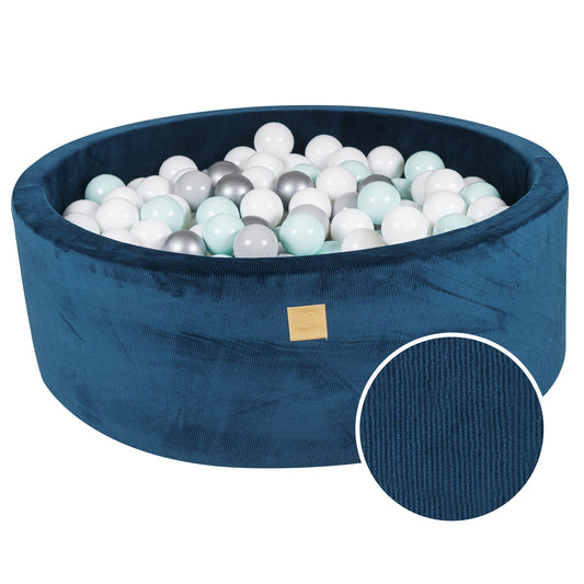 Round ball pit with 200 balls, 90x30cm, blue navy blue, velvet corduroy