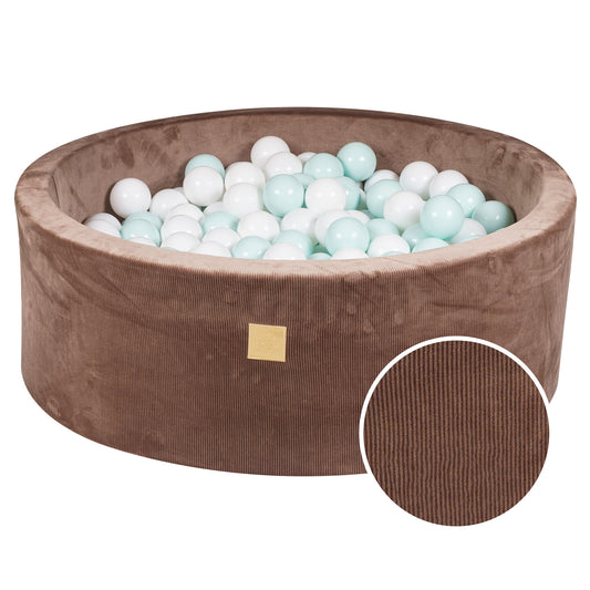 Round ball pit with 200 balls, 90x30cm, chocolate, velvet corduroy