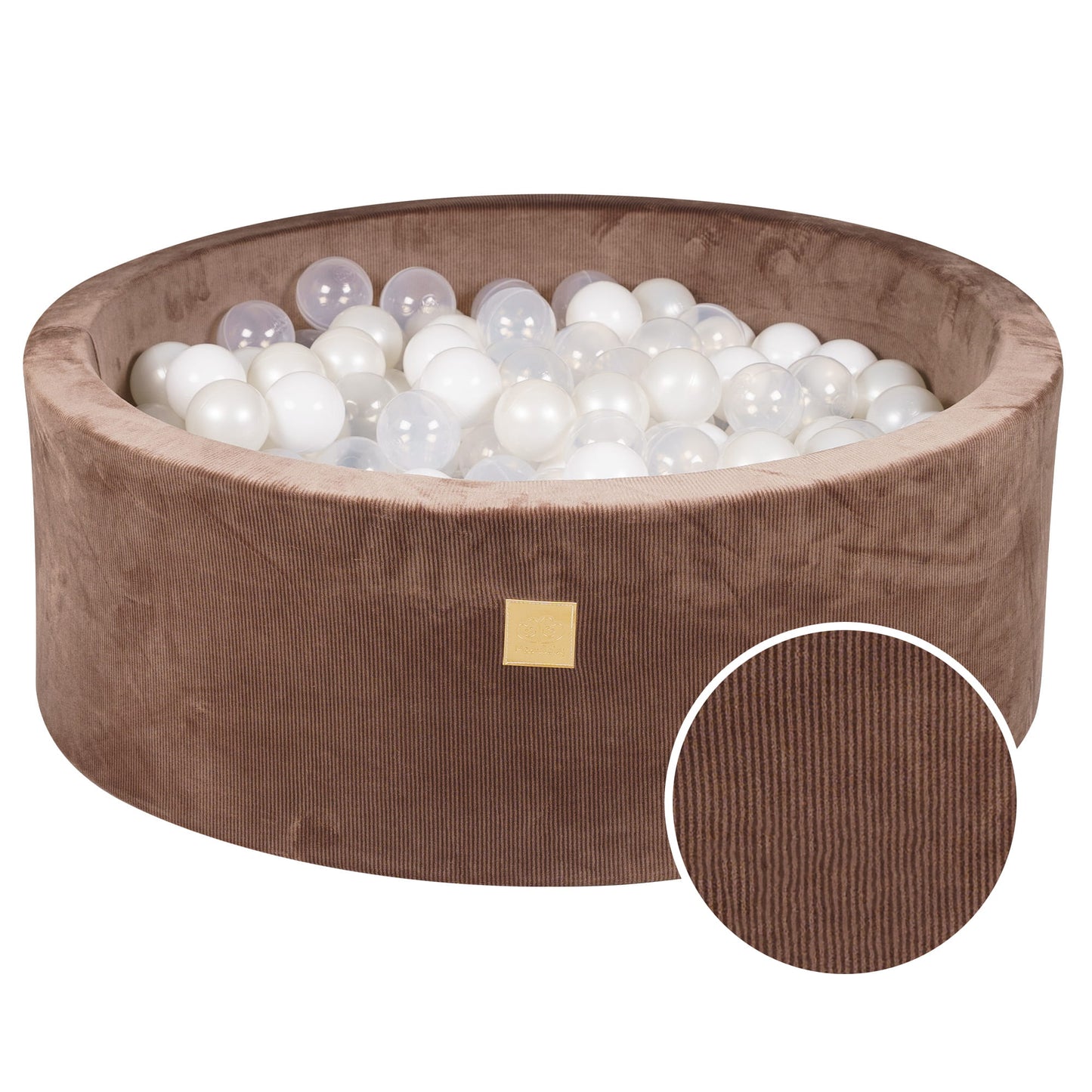 Ronde ballenbak met 200 ballen, 90x30cm, chocolade, fluwelen corduroy