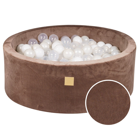 Round ball pit with 200 balls, 90x30cm, chocolate, velvet corduroy