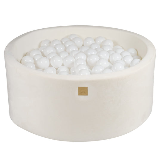 Ronde ballenbak met 300 ballen, 90x40cm, Wit, Superzacht fluweel