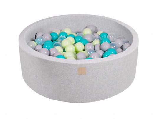 Round ball pit with 200 balls, 90x30cm, light gray, cotton