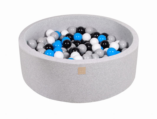 Round ball pit with 200 balls, 90x30cm, light gray, cotton