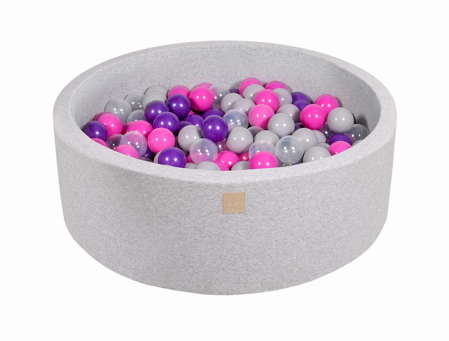 Round ball pit with 200 balls, 90x30cm, light gray, cotton