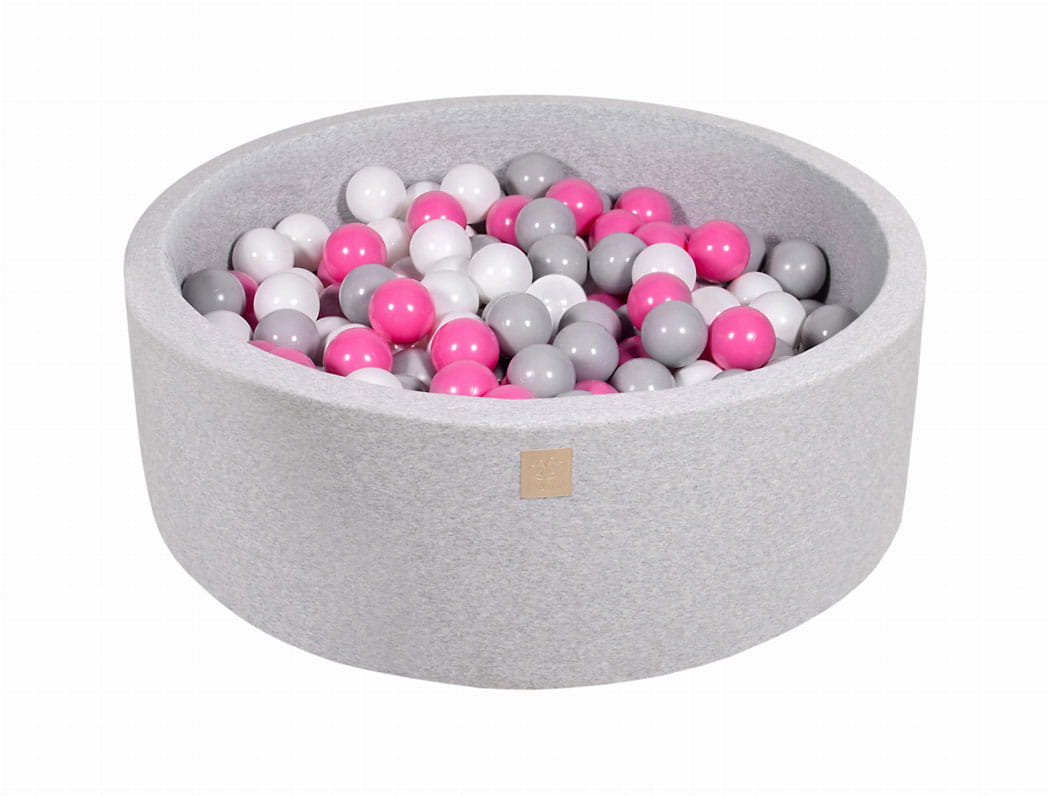 Round ball pit with 200 balls, 90x30cm, light gray, cotton