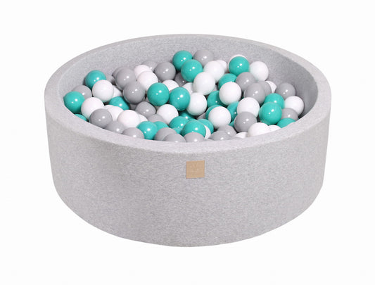 Round ball pit with 200 balls, 90x30cm, light gray, cotton