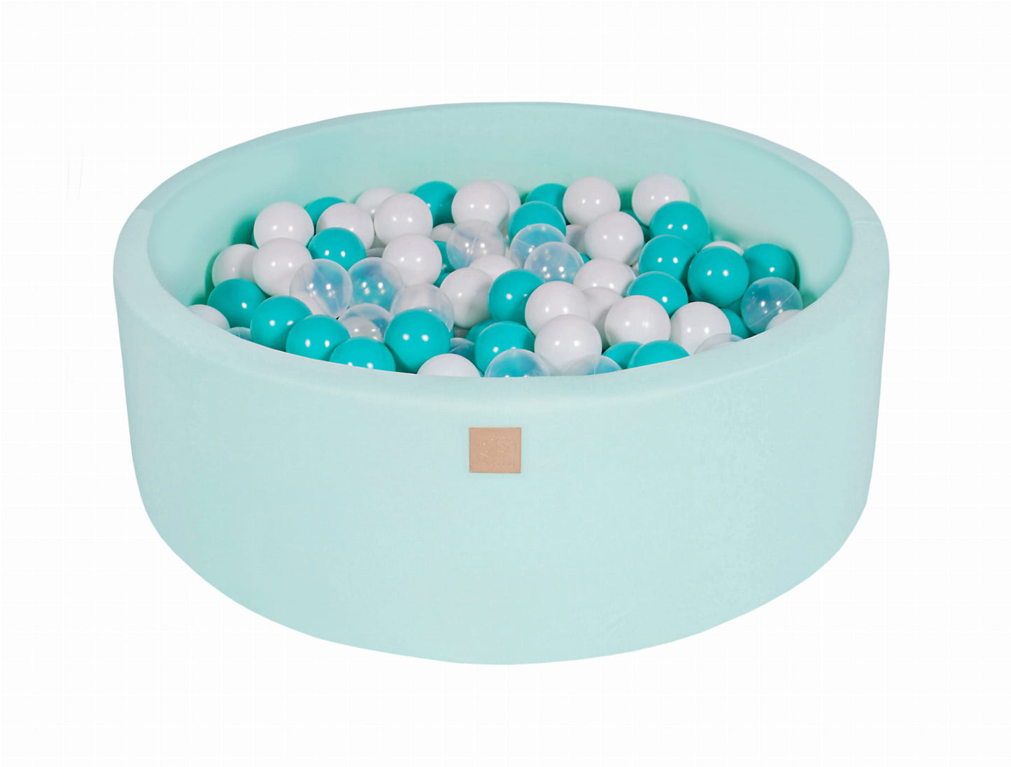 Baby Foam Ronde Ballenbak 90x30cm met 200 Ballen 7cm Gecertificeerd, Katoen, Mint: Turquoise/Transparant/Wit