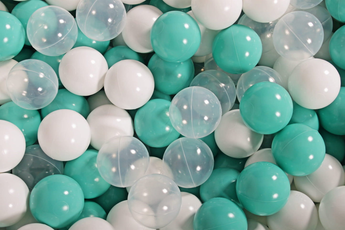 Baby Foam Round Ball Pit 90x30cm with 200 Balls 7cm Certified, Cotton, Mint: Turquoise/Transparent/White