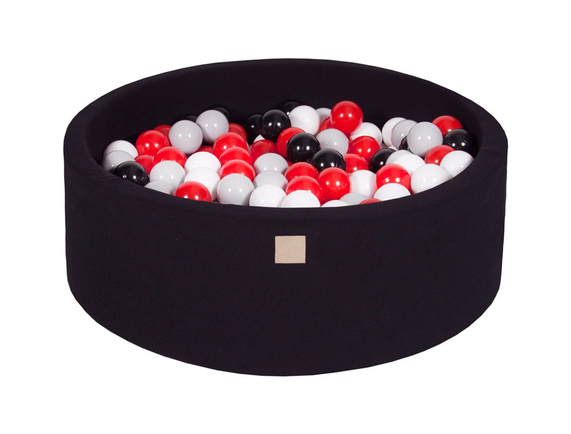 Round ball pit with 200 balls, 90x30cm, Black, Cotton