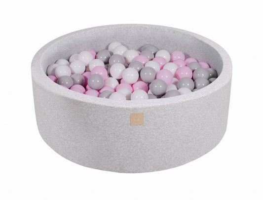 Round ball pit with 200 balls, 90x30cm, light gray, cotton