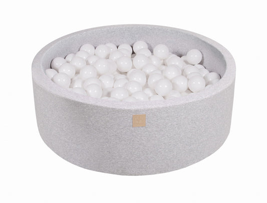 Round ball pit with 200 balls, 90x30cm, light gray, cotton