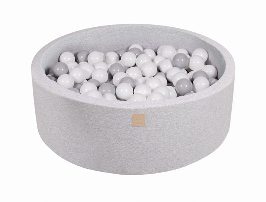 Round ball pit with 200 balls, 90x30cm, light gray, cotton