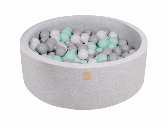 Round ball pit with 200 balls, 90x30cm, light gray, cotton