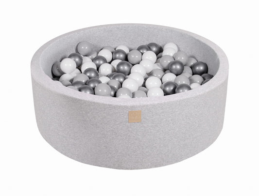 Round ball pit with 200 balls, 90x30cm, light gray, cotton