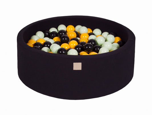 Round ball pit with 200 balls, 90x30cm, Black, Cotton