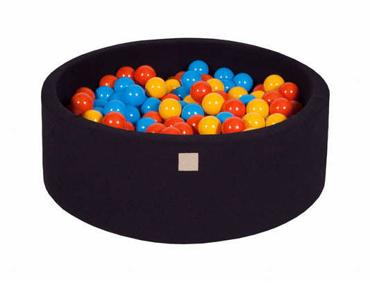 Round ball pit with 200 balls, 90x30cm, Black, Cotton