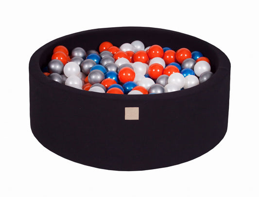 Ronde ballenbak met 200 ballen, 90x30cm, Zwart, Katoen