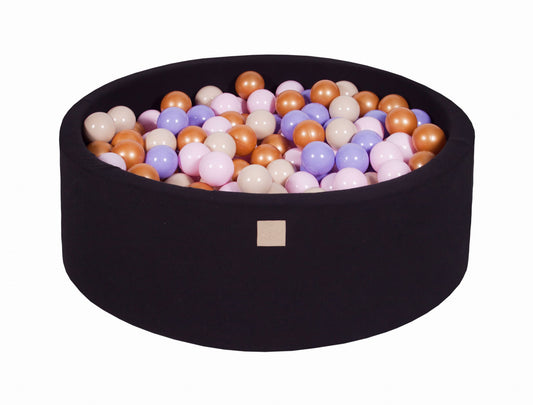 Round ball pit with 200 balls, 90x30cm, Black, Cotton