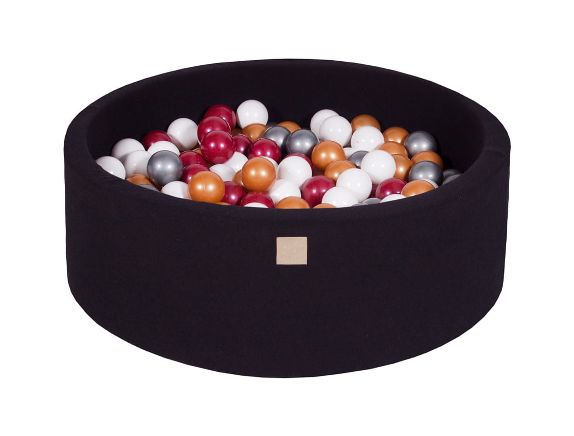 Round ball pit with 200 balls, 90x30cm, Black, Cotton