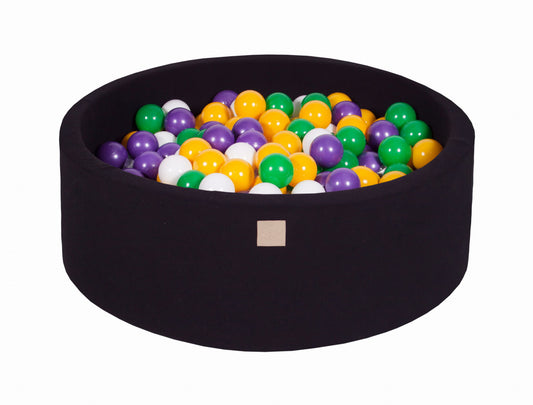 Round ball pit with 200 balls, 90x30cm, Black, Cotton