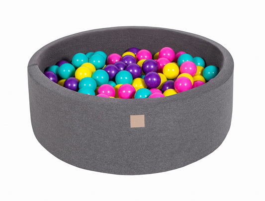 Ronde ballenbak met 200 ballen, 90x30cm, donkergrijs, katoen