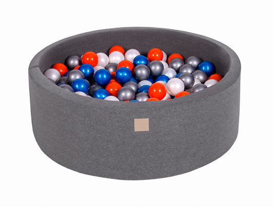 Round ball pit with 200 balls, 90x30cm, dark gray, cotton