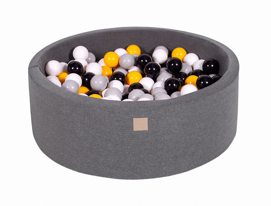 Round ball pit with 200 balls, 90x30cm, dark gray, cotton