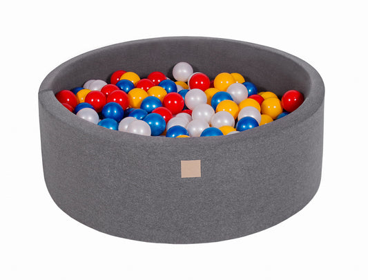 Round ball pit with 200 balls, 90x30cm, dark gray, cotton