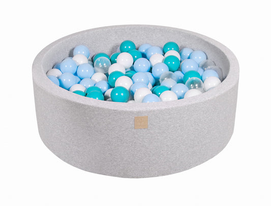 Round ball pit with 200 balls, 90x30cm, light gray, cotton