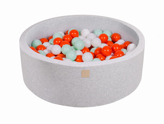 Round ball pit with 200 balls, 90x30cm, light gray, cotton