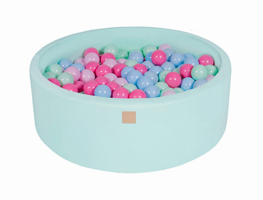 Baby Foam Ronde Ballenbak 90x30cm met 200 Ballen 7cm Gecertificeerd, Katoen, Mint: Mint/Babyblauw/Lichtroze/Pastelroze