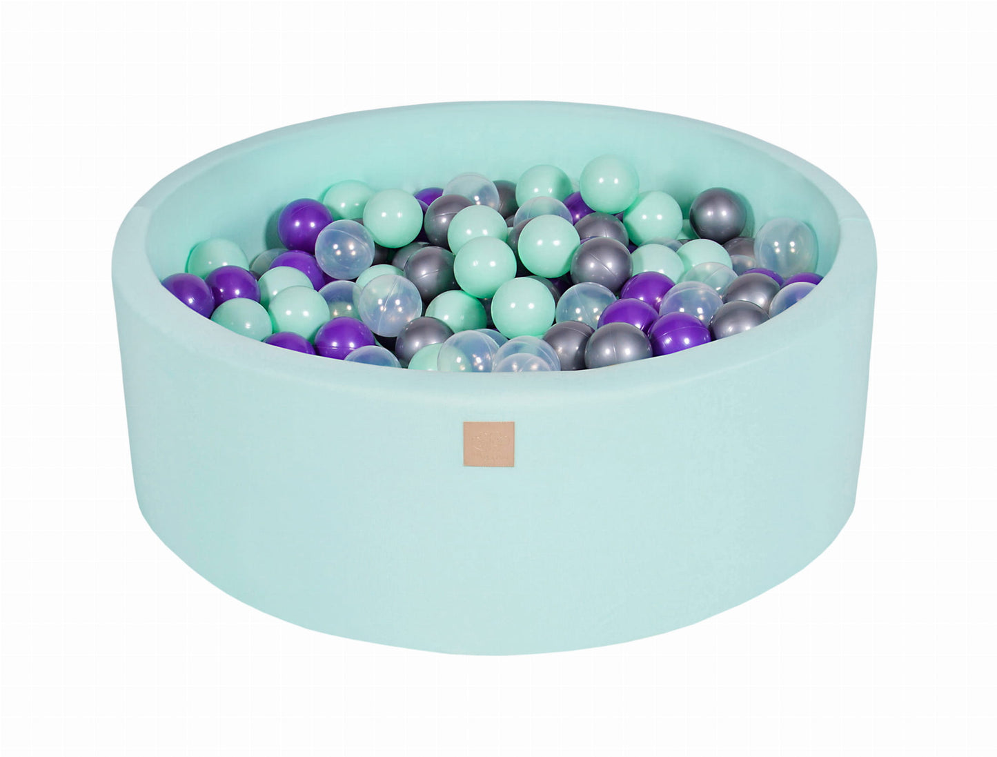 Baby Foam Ronde Ballenbak 90x30cm met 200 Ballen 7cm Gecertificeerd, Katoen, Mint: Mint/Transparant/Zilver/Violet