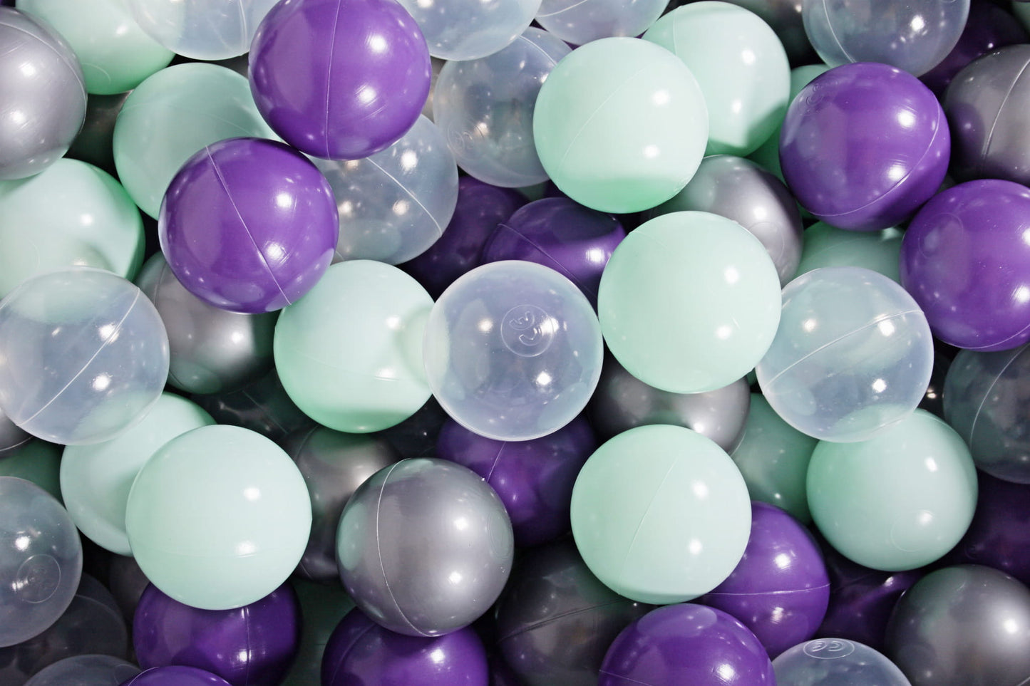 Baby Foam Round Ball Pit 90x30cm with 200 Balls 7cm Certified, Cotton, Mint: Mint/Transparent/Silver/Violet