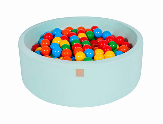 Baby Foam Round Ball Pit 90x30cm with 200 Balls 7cm Certified, Cotton, Mint: Yellow/Red/Dark Green/Orange/Blue