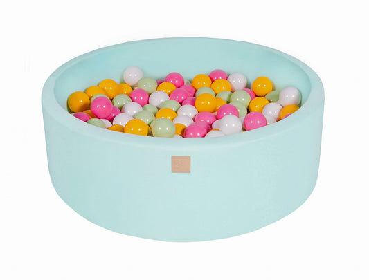 Baby Foam Ronde Ballenbak 90x30cm met 200 Ballen 7cm Gecertificeerd, Katoen, Mint: Wit/Lichtgroen/Lichtroze/Geel