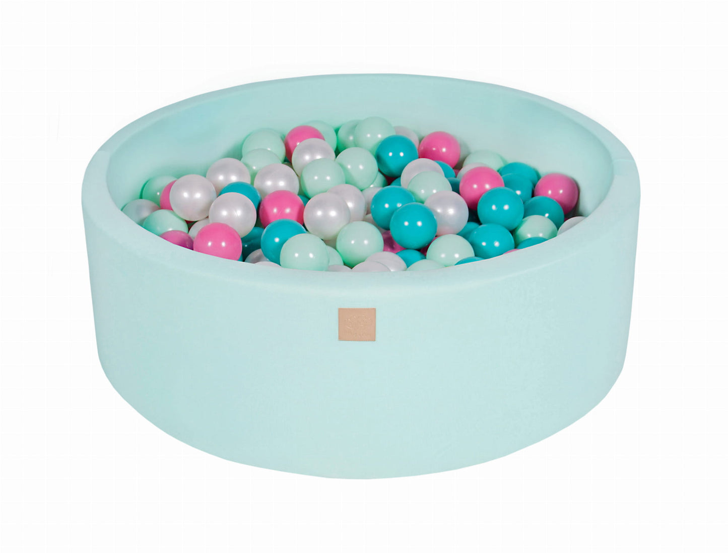 Baby Foam Ronde Ballenbak 90x30cm met 200 Ballen 7cm Gecertificeerd, Katoen, Mint: Witte Parel/Turquoise/Licht Roze/Mint