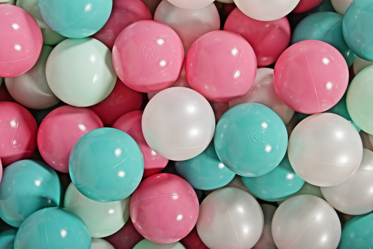 Baby Foam Ronde Ballenbak 90x30cm met 200 Ballen 7cm Gecertificeerd, Katoen, Mint: Witte Parel/Turquoise/Licht Roze/Mint