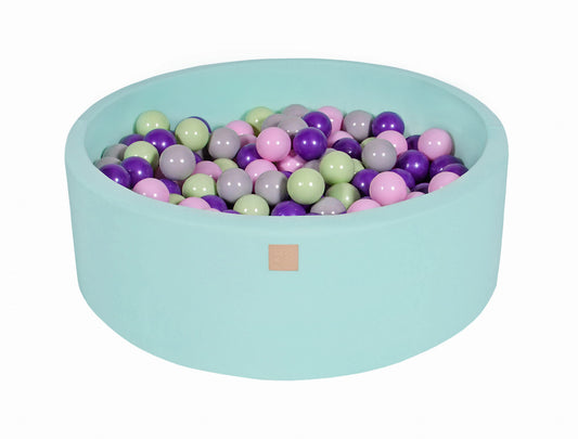 Baby Foam Ronde Ballenbak 90x30cm met 200 Ballen 7cm Gecertificeerd, Katoen, Mint: Pastel Roze/Grijs/Violet/Lichtgroen